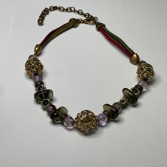 Chico's beaded necklace signed costume jewelry neutral natural romantic - Picture 2 of 13